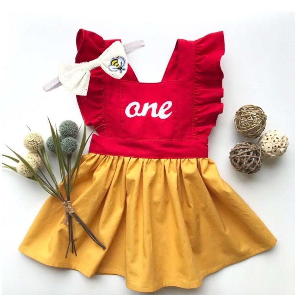 Winnie The Pooh Smash Cake first Birthday Outfit Dress Clothes Headband